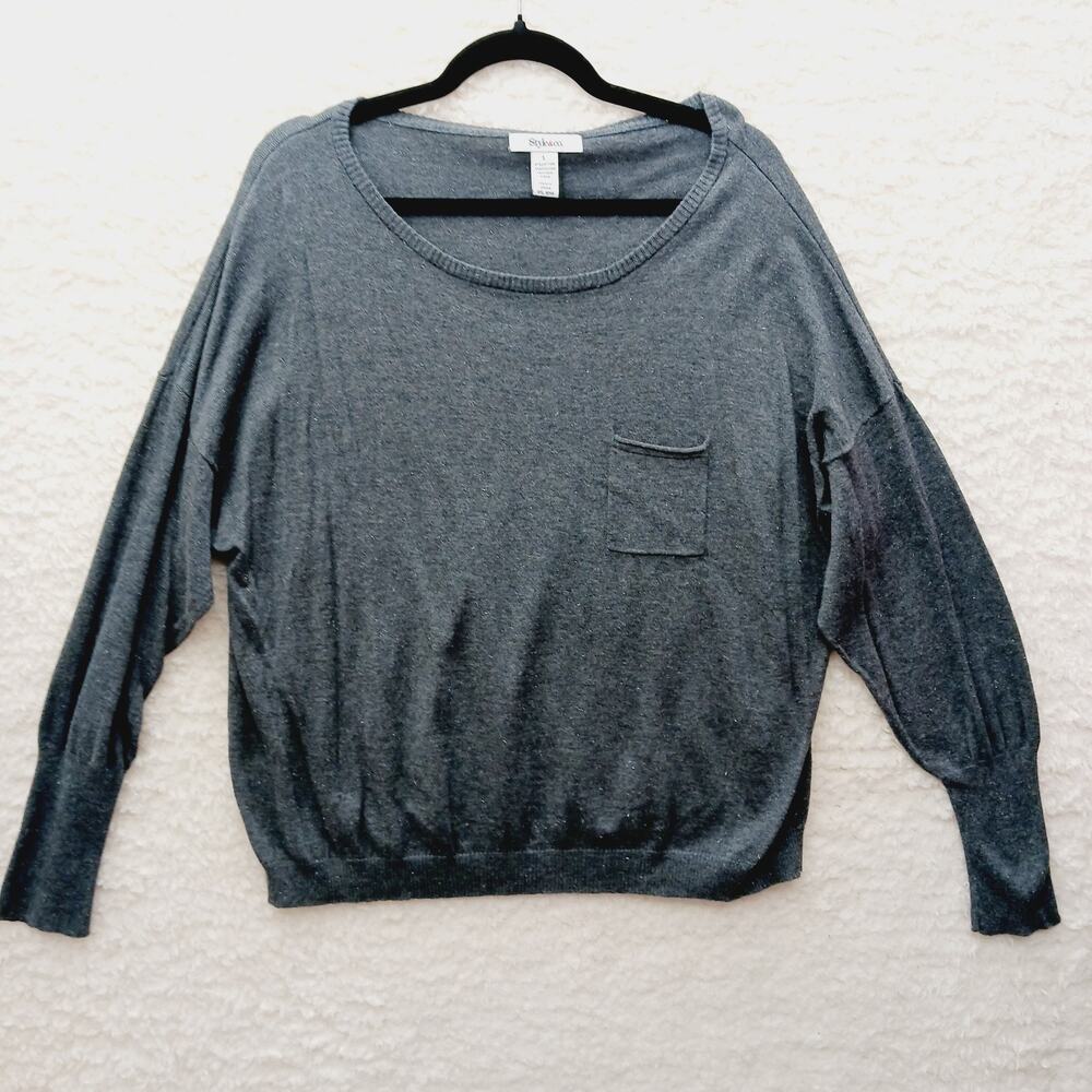 Sweater Pullover Gray Minimalist Soft Girl Quiet Luxury Metallic Relaxed Size L